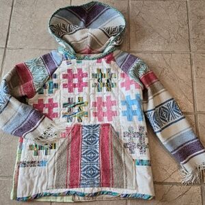 Upcycled Vtg Quilt Blanket Hoodie M "Tic Tac Toe" Dont Throw It Out
